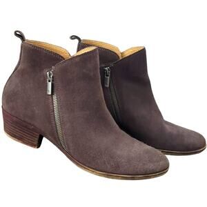 Lucky Brand Bryton Grey Taupe Suede Leather Zip Ankle Booties Women's Size 8.5